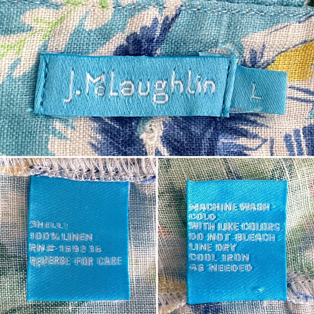100 % Linen J McLaughlin Floral Palm Button Front Shirt L - Picture 5 of 10